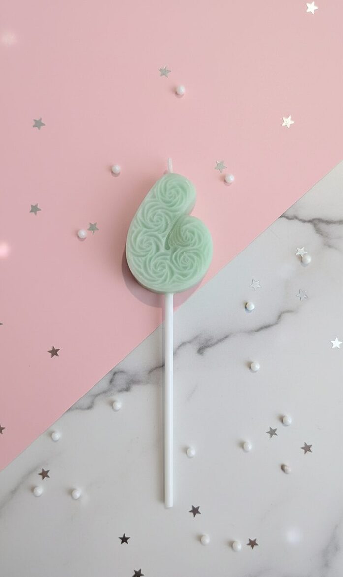 Dabīgā vaska kūku toperis-svecīte ar ciparu "6" 